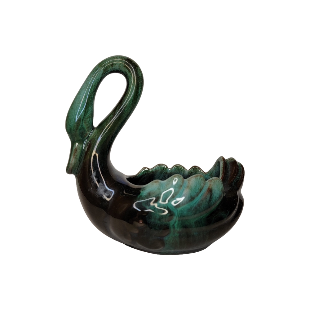 Green and Black Ceramic Swan Figurine